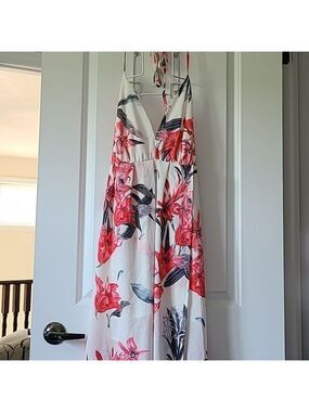 TRIBE Floral Print Open Back Wrap Maxi Dress Size Medium NWT
